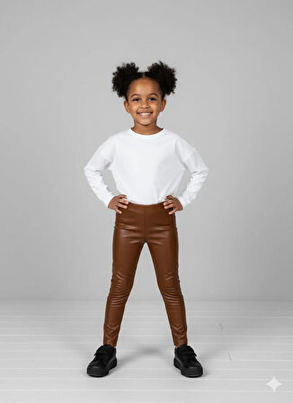 Nk Kız Çocuk Deri Tayt 4-8 Yaş Kahverengi