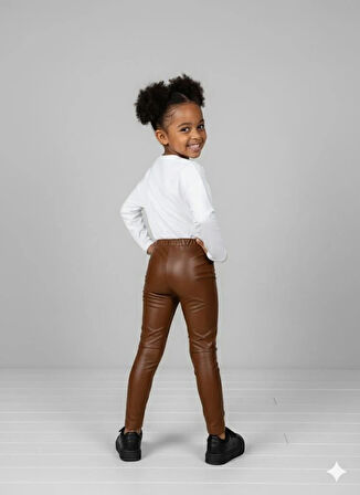 Nk Kız Çocuk Deri Tayt 4-8 Yaş Kahverengi