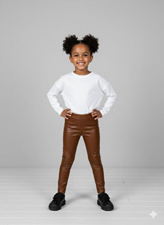 Nk Kız Çocuk Deri Tayt 4-8 Yaş Kahverengi