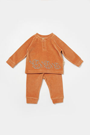 BabyCosy Bebek Kadife Takım  3-24 Ay Kiremit