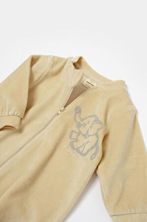 BabyCosy  Bebek Ayaksız Fermuarlı Tulum  3-24 Ay Bej