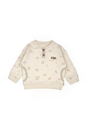 BabyCosy Erkek Bebek Baskılı Takım 3-24 Ay Krem