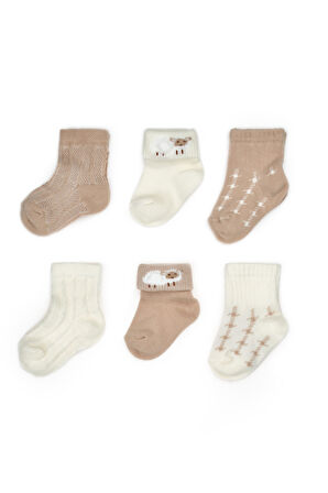 BaybCosy Erkek Bebek 6'lı Çorap 0-24 Ay Ekru