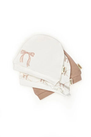 BabyCosy Kız Bebek Penye Bere 3'Lü Ekru