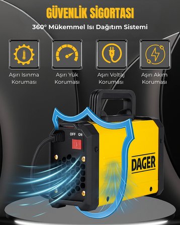 Dager MMA250 250 Amper Inverter Mini Çanta Kaynak Makinesi Seti | IGBT | Dijital Ekran | Elektrod + Maske + Eldiven