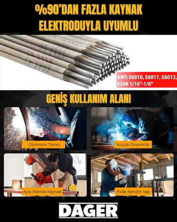 Dager MMA250 250 Amper Inverter Mini Çanta Kaynak Makinesi Seti | IGBT | Dijital Ekran | Elektrod + Maske + Eldiven