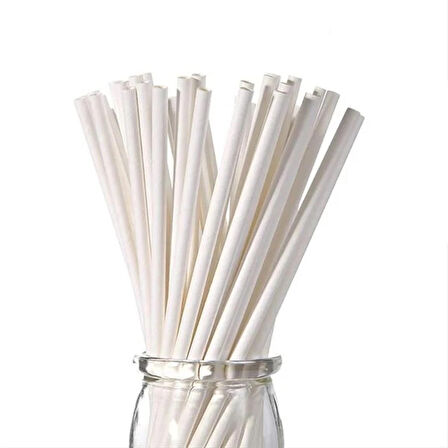 Beyaz Frozen Kağıt Pipet 8 x 204 mm (100 Adet )