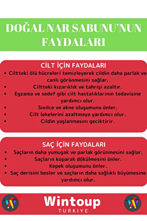 Özel Üretim %100 Doğal Bitkisel Güzel Kokulu Cilt Güzelleştirici Nar Sabunu Tüm Ciltler İçin 2 Adet