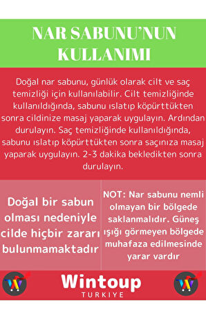 Özel Üretim %100 Doğal Bitkisel Güzel Kokulu Cilt Güzelleştirici Nar Sabunu Tüm Ciltler İçin 2 Adet