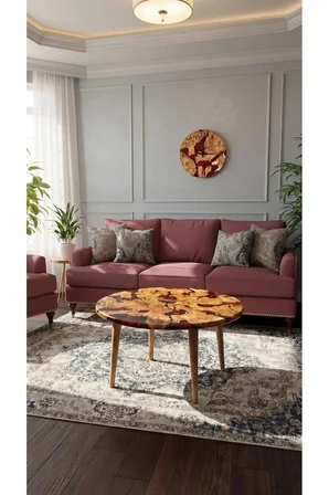 Doğal Ahşap & Kırmızı Epoksi | 80 cm | Orta Sehpa | Zeytin Ağacı