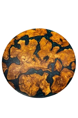 Doğal Ahşap & Yeşil Epoksi | 80 cm | Orta Sehpa | Zeytin Ağacı