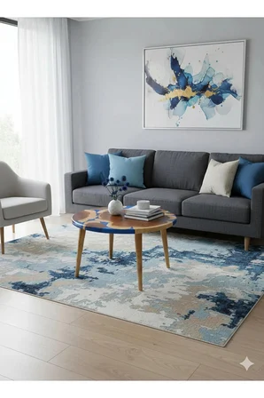 Ahşap & Mavi Epoksi Orta Sehpa | 80 cm | Ardıç Ağacı |