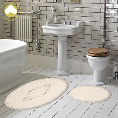 Zümra Lüx Pamuklu Aplikli Oval Banyo Takımı 2 Li Set