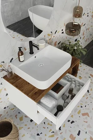 BALNEOM Koza Beyaz 80 Cm Banyo Dolabı+ayna+lavabo