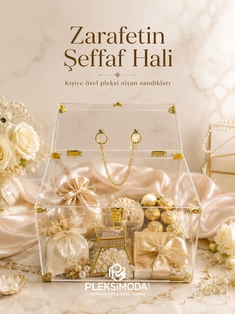 Pleksimoda Söz Nişan Düğün Çeyiz Şeffaf Sandık Bohça 3 Lü Seti - Pleksi Çok Amaçlı Kutu