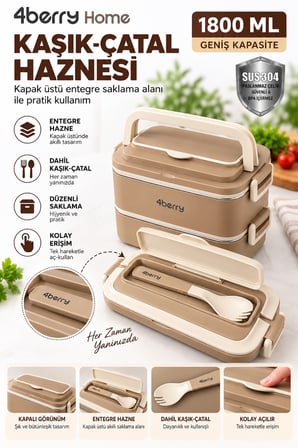 2 Katlı Yemek Termosu – 3 Bölmeli 1800 ML Taşınabilir Yemek Kabı, 304 Paslanmaz Çelik, Sızdırmaz, Isı Yalıtımlı, Kaşıklı