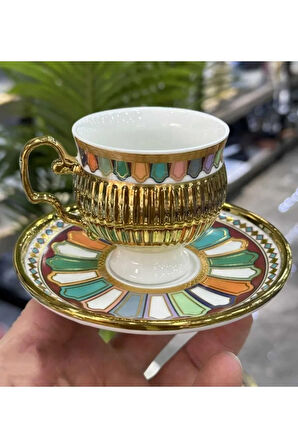 ACAR Pompei Lüx Porselen 6 Lı Fİncan Takımı Kırmızı