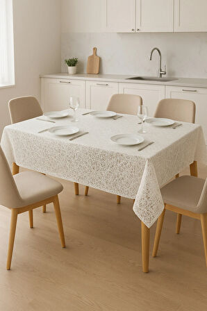 Silinebilir Su Geçirmez Hasır Lüx PVC Kaplamalı Masa Örtüsü – Şeffaf, Beyaz Bej Muşamba