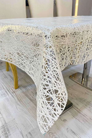 Silinebilir Su Geçirmez Hasır Lüx PVC Kaplamalı Masa Örtüsü – Şeffaf, Beyaz Bej Muşamba