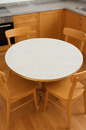 Dekoratif Yuvarlak Beyaz Sehpa Masa Örtüsü – PVC, Dantel Desen, Paralel Çizgili