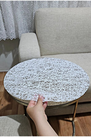 Yuvarlak Orta Sehpa Örtüsü Silinebilir Su Geçirmez Dantel Desenli Masa örtüsü Lüx Sofra Bezi.