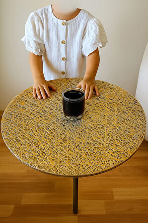 Çeyizlik Lüks Hasır PVC Yuvarlak Orta Salon Sehpa Örtüsü – Silinebilir, Dantel Desenli Masa Örtüsü