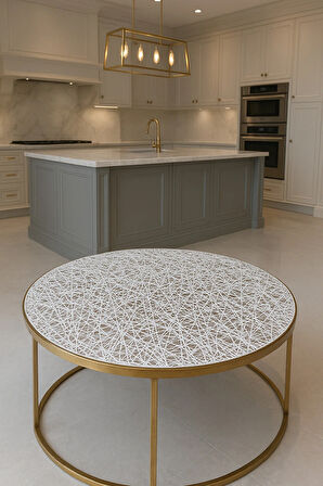 Lüks Yuvarlak Orta Sehpa Masa Örtüsü – Silinebilir, Su Geçirmez, Dantel Desen