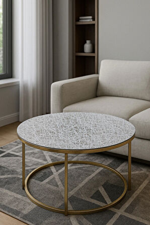 Lüks Yuvarlak Orta Sehpa Masa Örtüsü – Silinebilir, Su Geçirmez, Dantel Desen