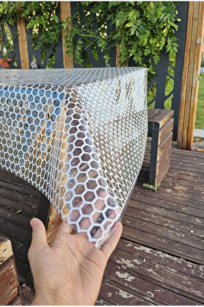 Hasır Lüx Pvc Silinebilir Krem Petek Desenli Muşamba Sofra Bezi Hediyelik Çeyizlik Örtü