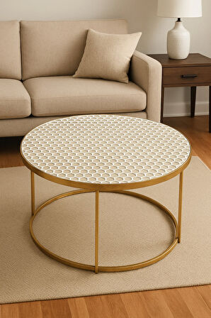 Yuvarlak Krem PVC Şeffaf Petek Dantel Desenli Orta Sehpa Örtüsü – Çeyizlik & Dekoratif