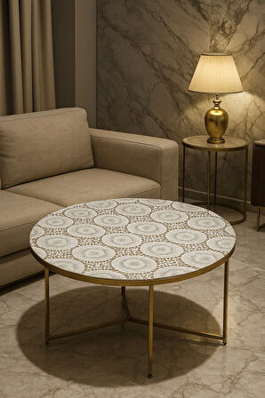 Yuvarlak Orta Sehpa Masa Örtüsü – Hasır Lüks PVC Silinebilir, Çiçek Desenli, Şeffaf