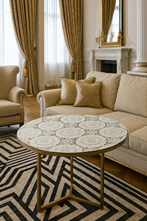 Yuvarlak Orta Sehpa Masa Örtüsü – Hasır Lüks PVC Silinebilir, Çiçek Desenli, Şeffaf