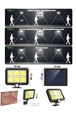 120 Ledli Sensörlü Güneş Enerjili 3 Mod 4,5 Metre Kablolu Solar Sokak Lambası