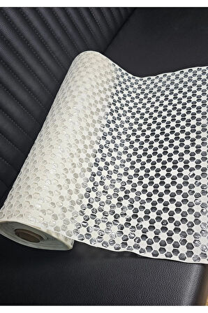 Şeffaf Kaymaz PVC Raf Örtüsü – Krem Dantel Desen, Buzdolabı & Dolap İçi