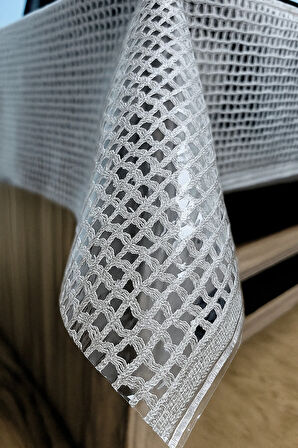 Hasır Desen Şeffaf PVC Kaplamalı Silinebilir Su Geçirmez Masa Örtüsü – Gümüş Gri