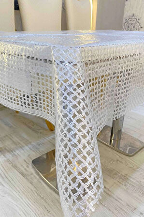 Hasır Desen Şeffaf PVC Kaplamalı Silinebilir Su Geçirmez Masa Örtüsü – Gümüş Gri