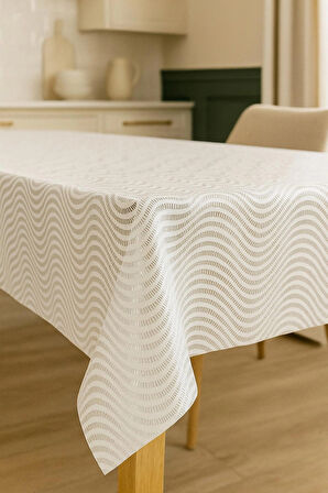 Hasır Desen Lüks PVC Silinebilir Su Geçirmez Masa Örtüsü – Modern Sofra Bezi, Kaymaz Şık Muşamba