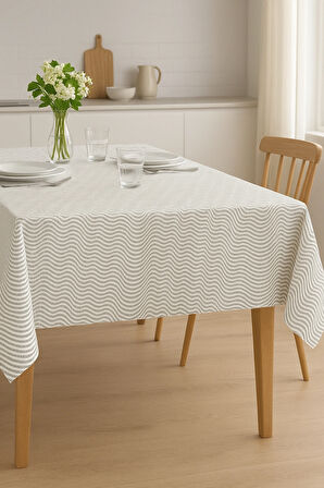 Hasır Desen Lüks PVC Silinebilir Su Geçirmez Masa Örtüsü – Modern Sofra Bezi, Kaymaz Şık Muşamba