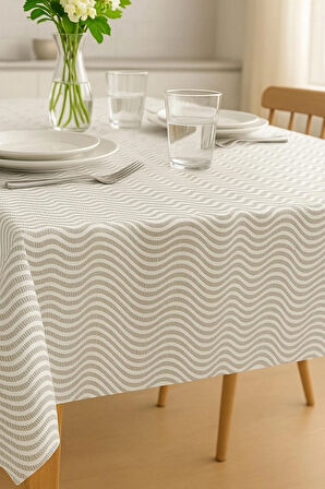 Hasır Desen Lüks PVC Silinebilir Su Geçirmez Masa Örtüsü – Modern Sofra Bezi, Kaymaz Şık Muşamba