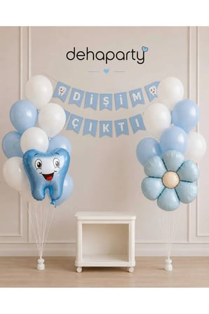 Dehaparty Diş Buğdayı Parti Süsleme Mavi 23 Parça Banner ve Balon Seti