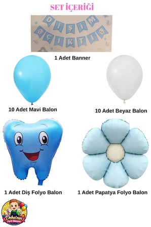 Dehaparty Diş Buğdayı Parti Süsleme Mavi 23 Parça Banner ve Balon Seti