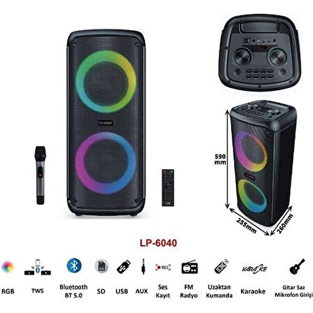 Leader LP-6040 6.5 Incx2 Rgb Taşınabilir Ses Sistemi