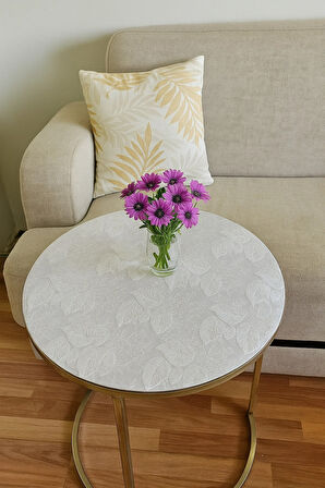 Yuvarlak Orta Sehpa Yaprak Desenli Çeyizlik Pvc Şeffaf Masa Örtüsü Hasır Lüx Silinebilir Sofra Bezi