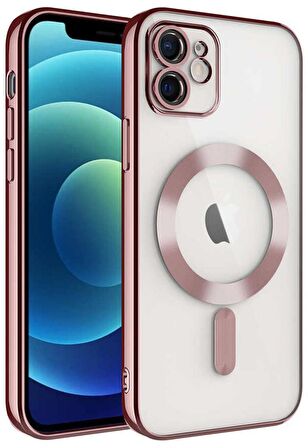 iPhone 11 Kılıf Magsafe Köşeleri Renkli Lüx Şeffaf Kamera Lens Korumalı