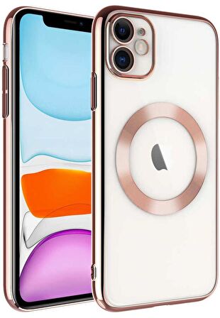 iPhone 11 Kılıf Kamera ve Lens Korumalı Magsafe Şeffaf Renkli Çerçeveli Sert PC Lüx Kapak 