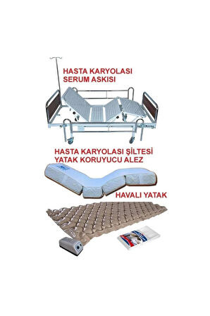 Medikalcim 2 Motorlu Hasta Karyolası + Hasta Yatağı + Baklava Dilimli Havalı Yatak Karyola