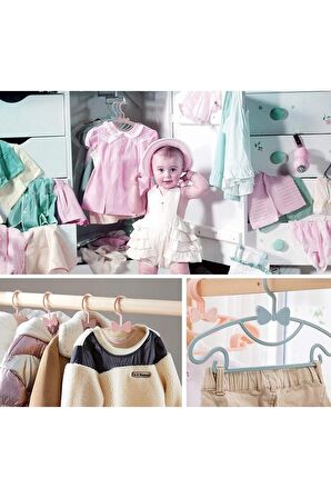 Sweet 6 Adet Mavi Bebek Elbise Askısı 30 Cm Fiyonklu Kelebek Bebek Çocuk Kıyafet Askısı