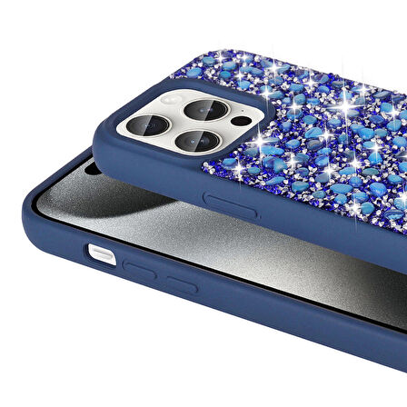 iPhone 15 Pro Max Kılıf Parlak Taşlı Tasarım Linea Kapak