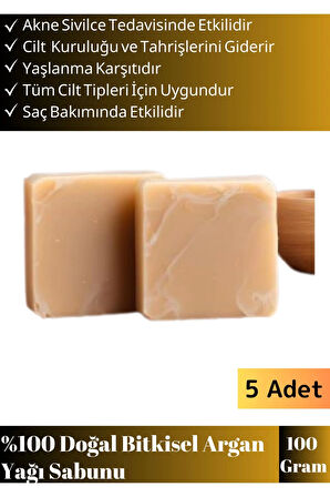 Özel Üretim %100 Doğal Bitkisel Cilt Dostu El Yüz Vücut Cilt Saç Kullanım Argan Yağı Sabunu 5 Adet