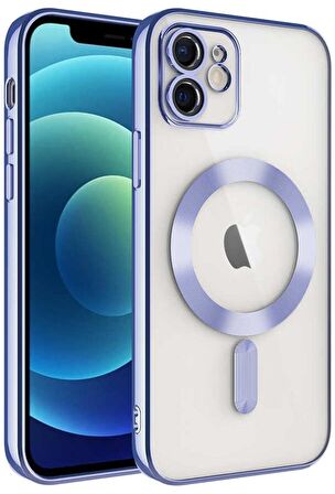 iPhone 12 Kılıf Magsafe Köşeleri Renkli Şeffaf Kamera Lens Korumalı